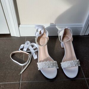 Elegant White Pearl-Embellished Heels
